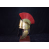 GREEK HELMET IN ANTIQUE FINISH WITH RED PLUME